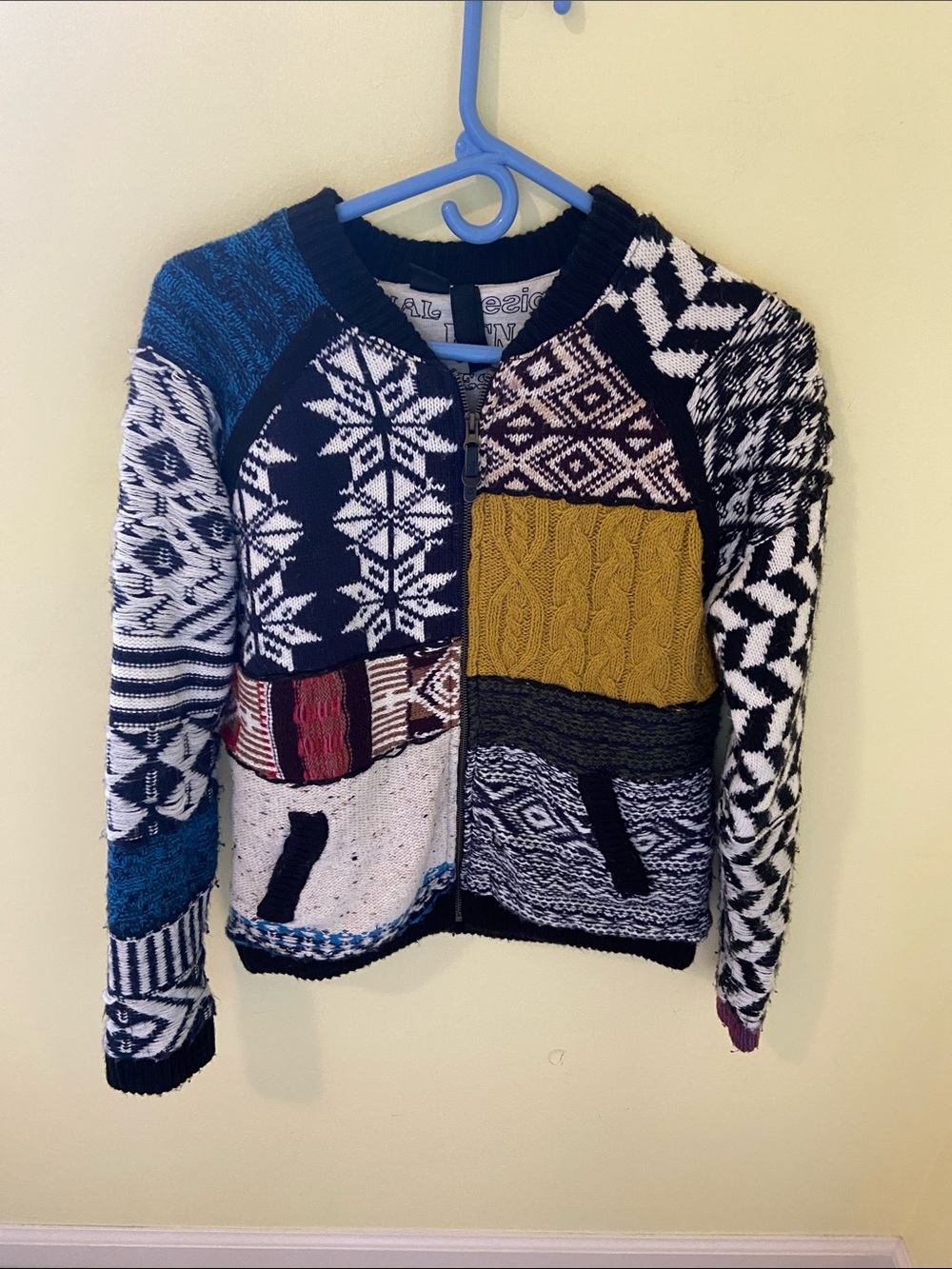 Patchwork Knit Zip-Front Women's Sweater Jacket - Mixed Colors